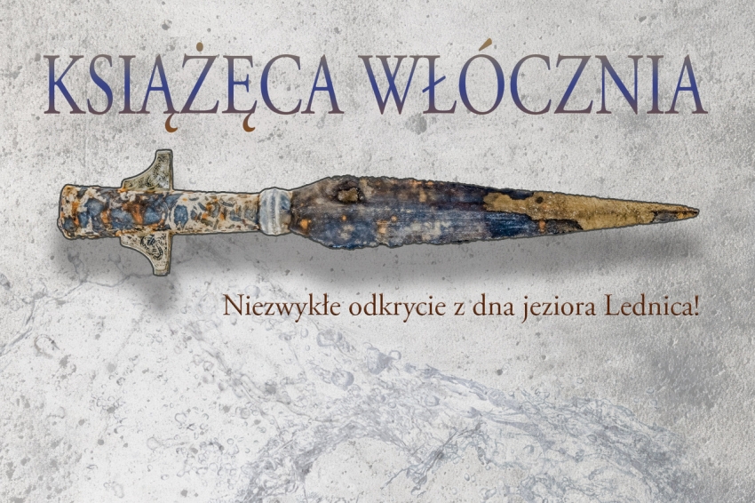 Zespół płetwonurków wydobywający włócznię z jeziora Lednica
