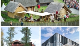 kolaż zdjęć - siedziba muzeum na lednicy, giecz, grzybowo